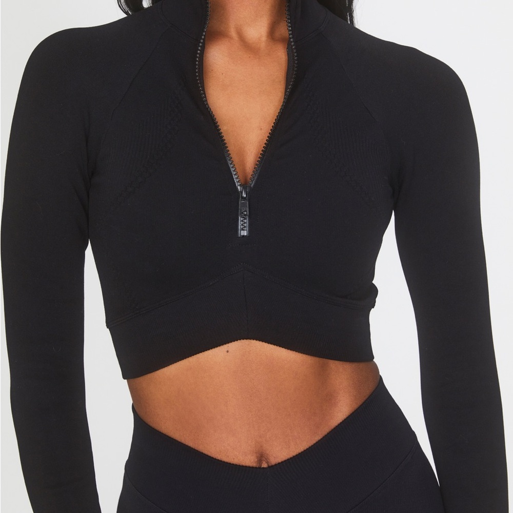 Joja Black Long Sleeve Zip Crop Top